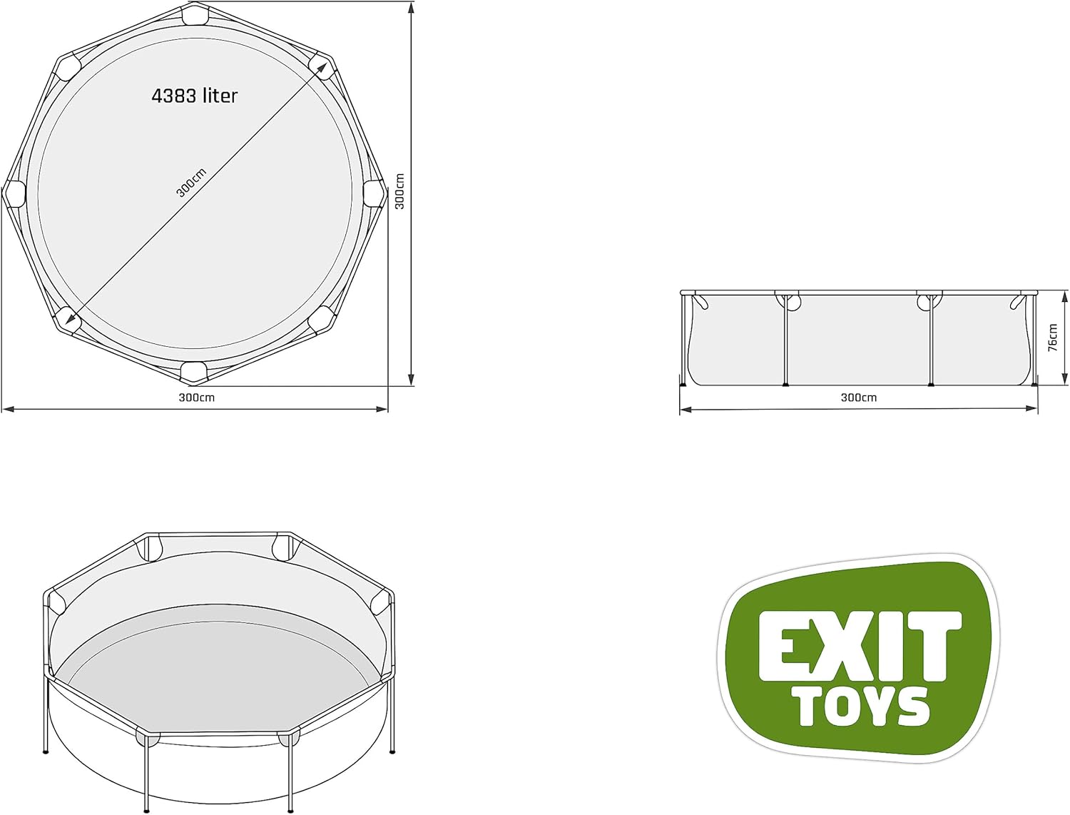EXIT Toys Wood Pool - ø300x76cm - Runder Rahmenpool mit Kartuschenfilterpumpe - Leicht Zugänglich - Für Kleinkinder Geeignet - Starker Rahmen - Einzigartiges Design - Braun