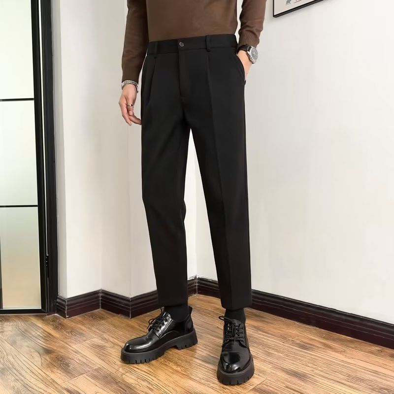 DuckleBeam - Mid Rise Plain Cropped Straight Leg Dress Pants