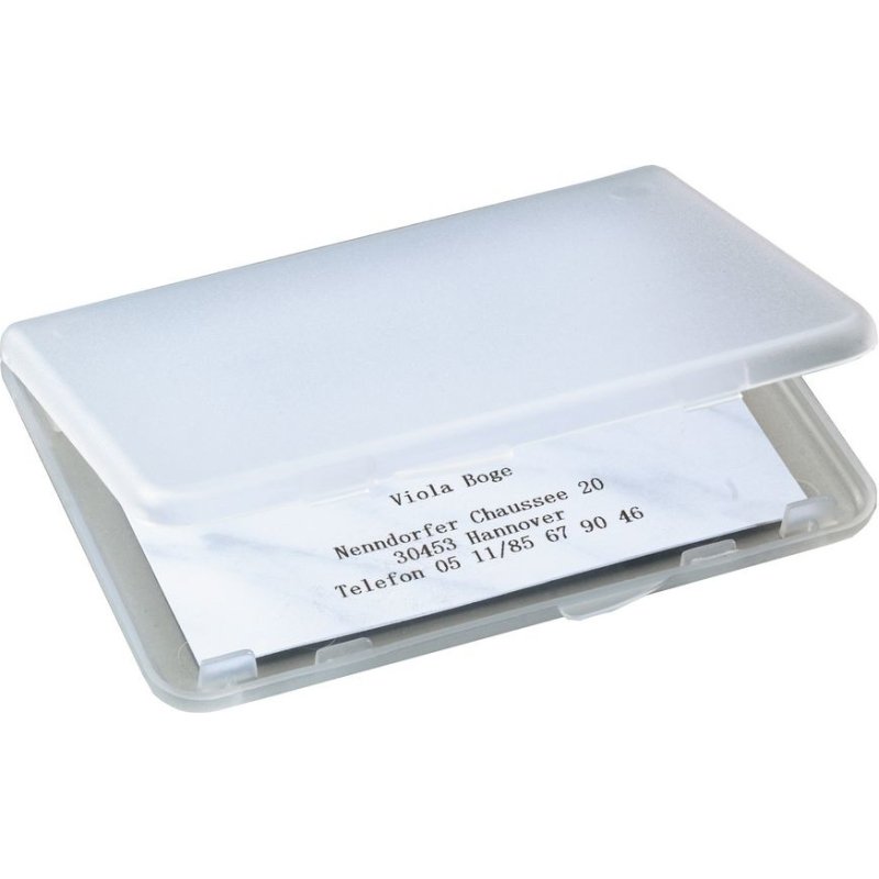 Etui à cartes en plastique, transparent, jusqu'à 25 cartes (89 x 57mm). Dimensions L 10 x H 1 x P 7 cm