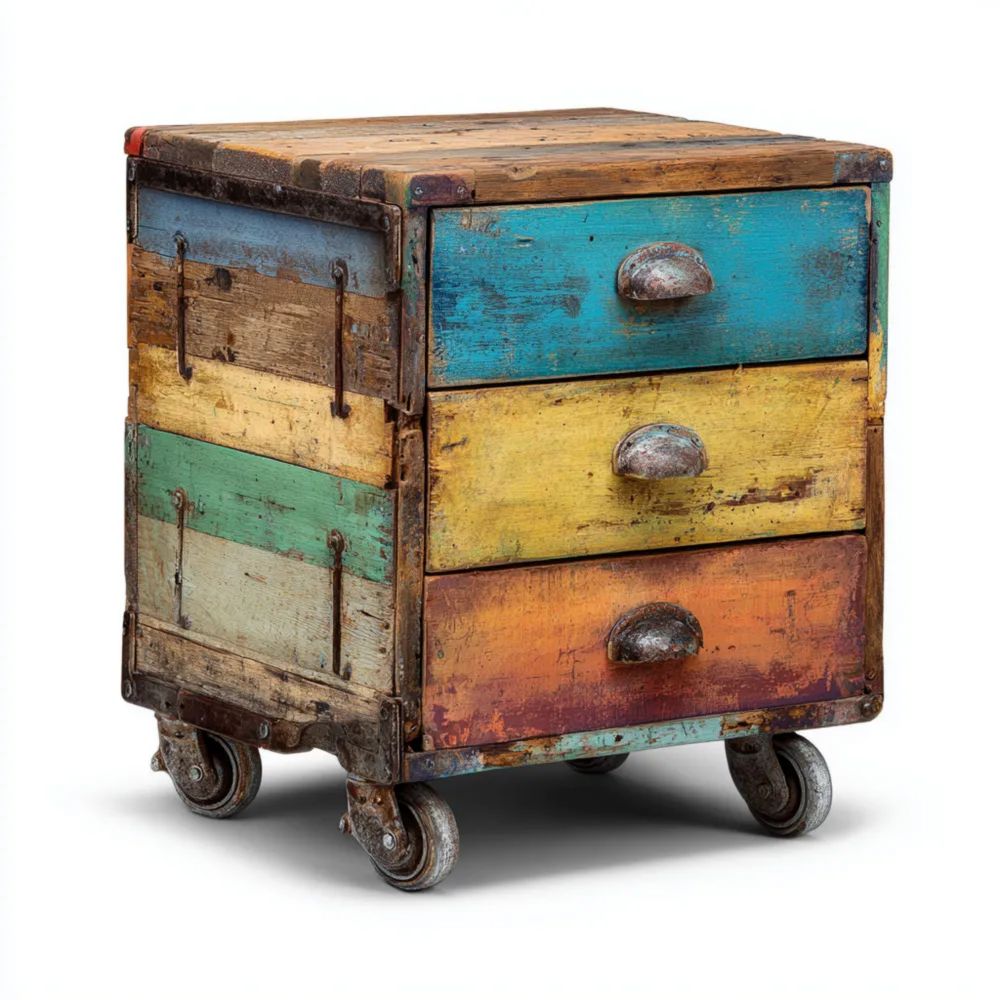 Vintage Büro-Rollwagen aus Holz 45x40x60 cm - Mehrfarbig - Industrieller Stil