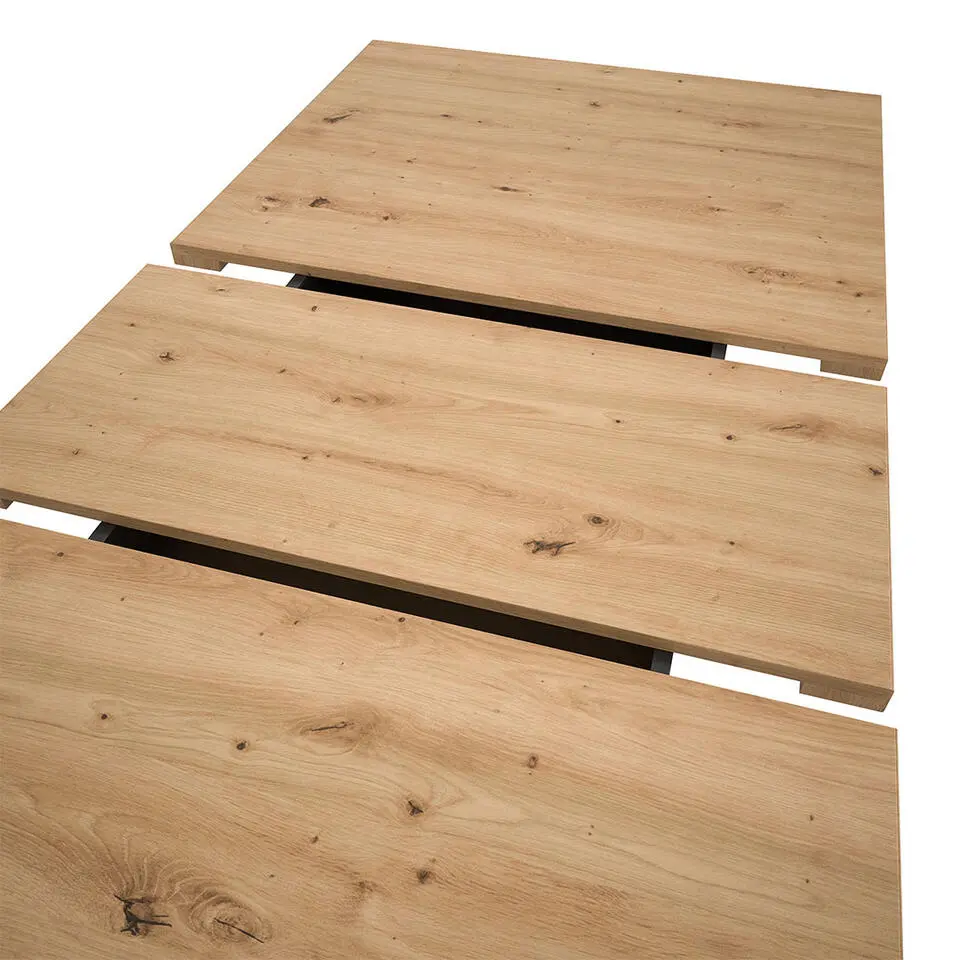 Hioshop Motion eetkamertafel zuilpoot 90x150/190cm incl 1 verlengblad eik