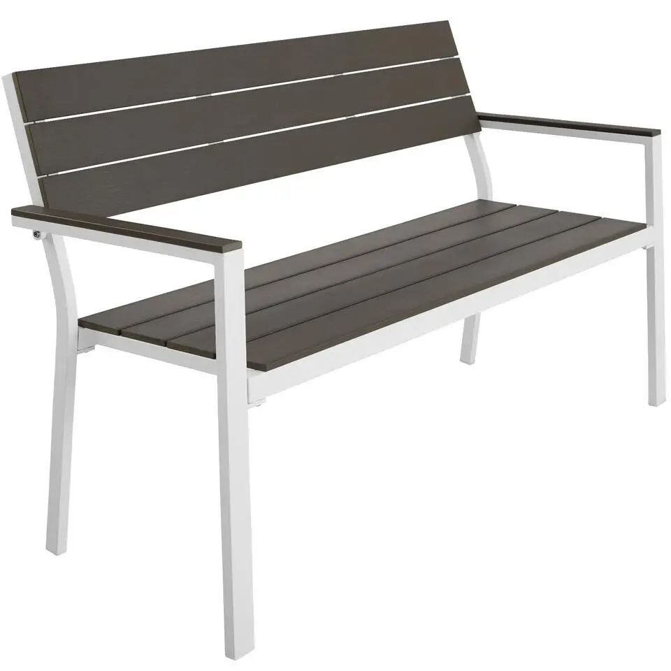 tectake Tuinbank Line 2-zitter met aluminium frame 128x59x88cm, Lichtgrijs/wit