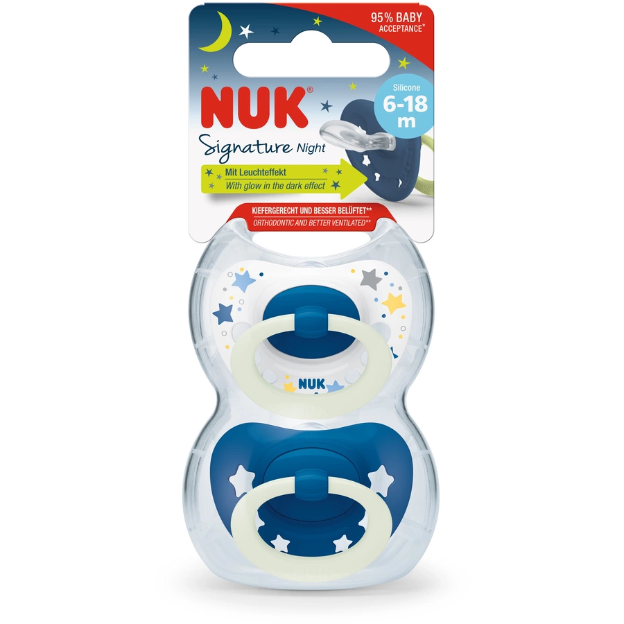 NUK Nachtschnuller Signature Night Silikon Gr. 2, dunkelblau 4 Stück