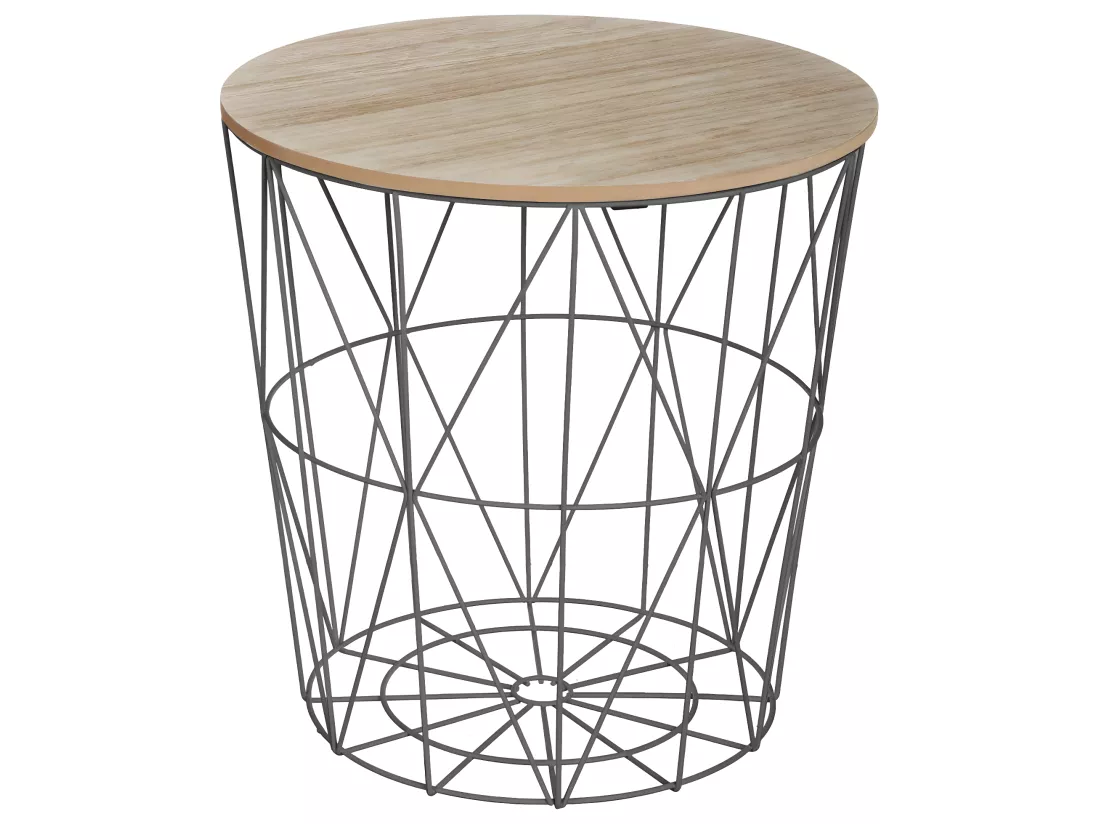 Table à café en métal noir et plateau en Bois H 41 cm