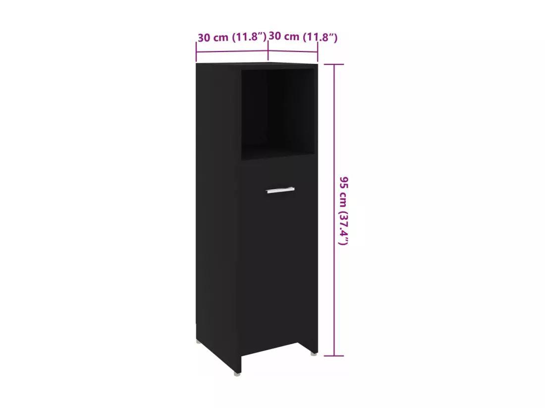 Armoire de salle de bain Noir 30x30x95 cm Bois d'ingénierie