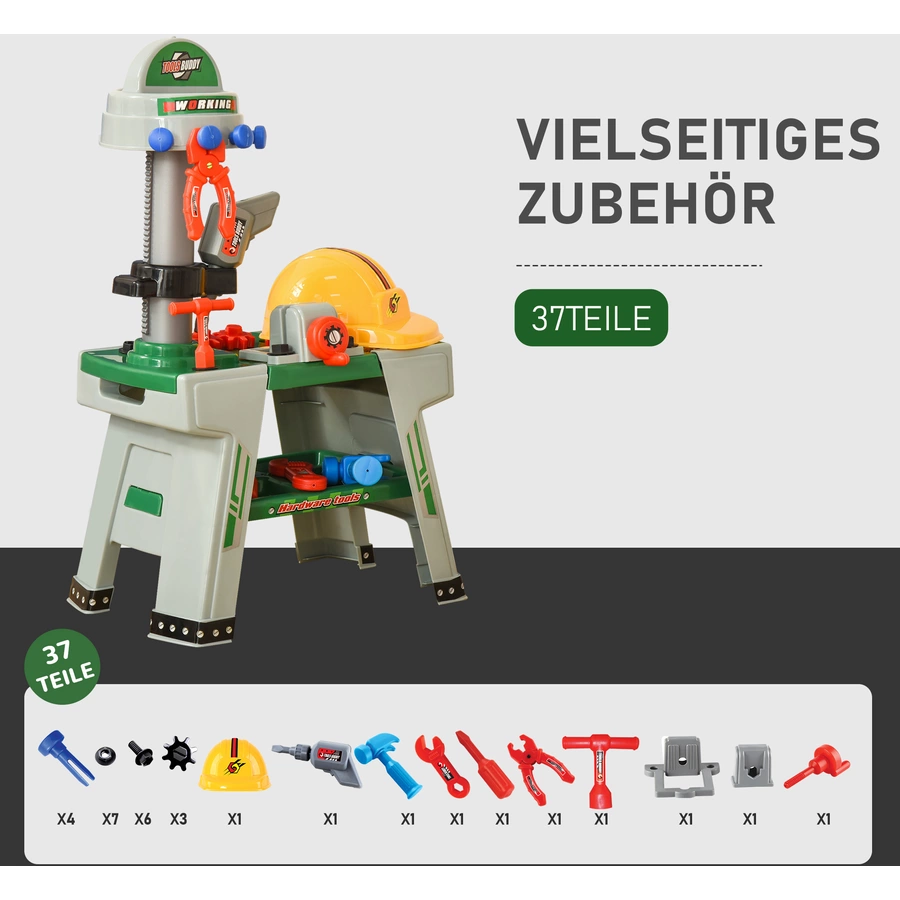 HOMCOM Kinder Werkbank Set mit 37 Zubehörteilen bunt