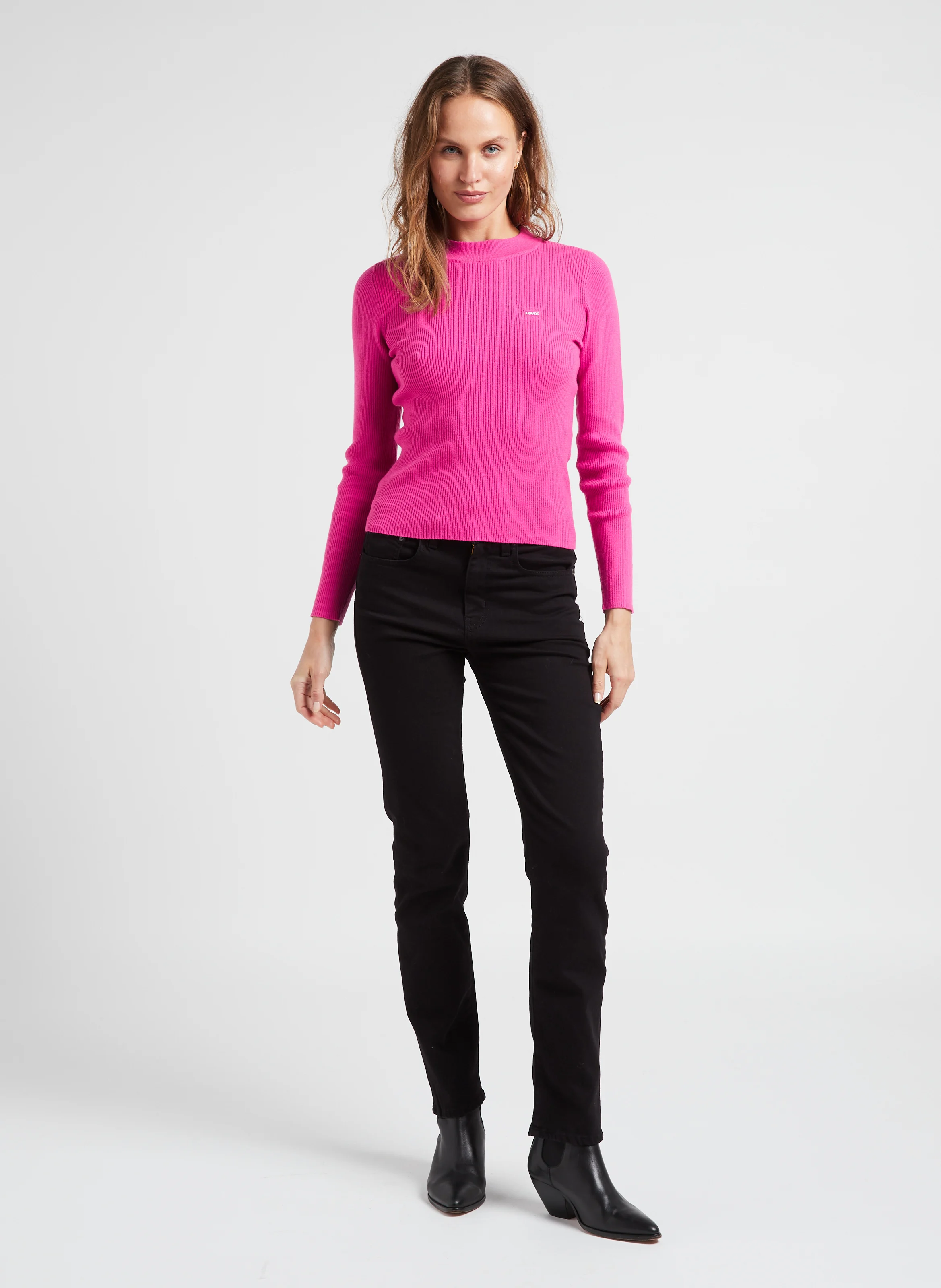 CREW RIB SWEATER - Pull ajustée col montant en maille côtelée| Rouge