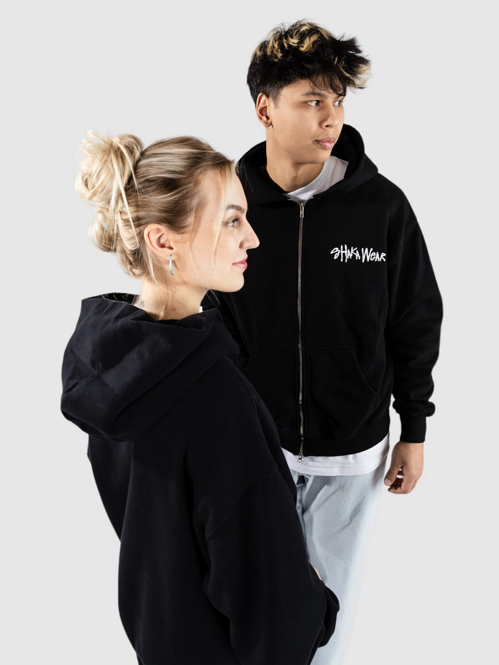 Shaka Wear Logo Double Garment Dye Zip Hoodie black