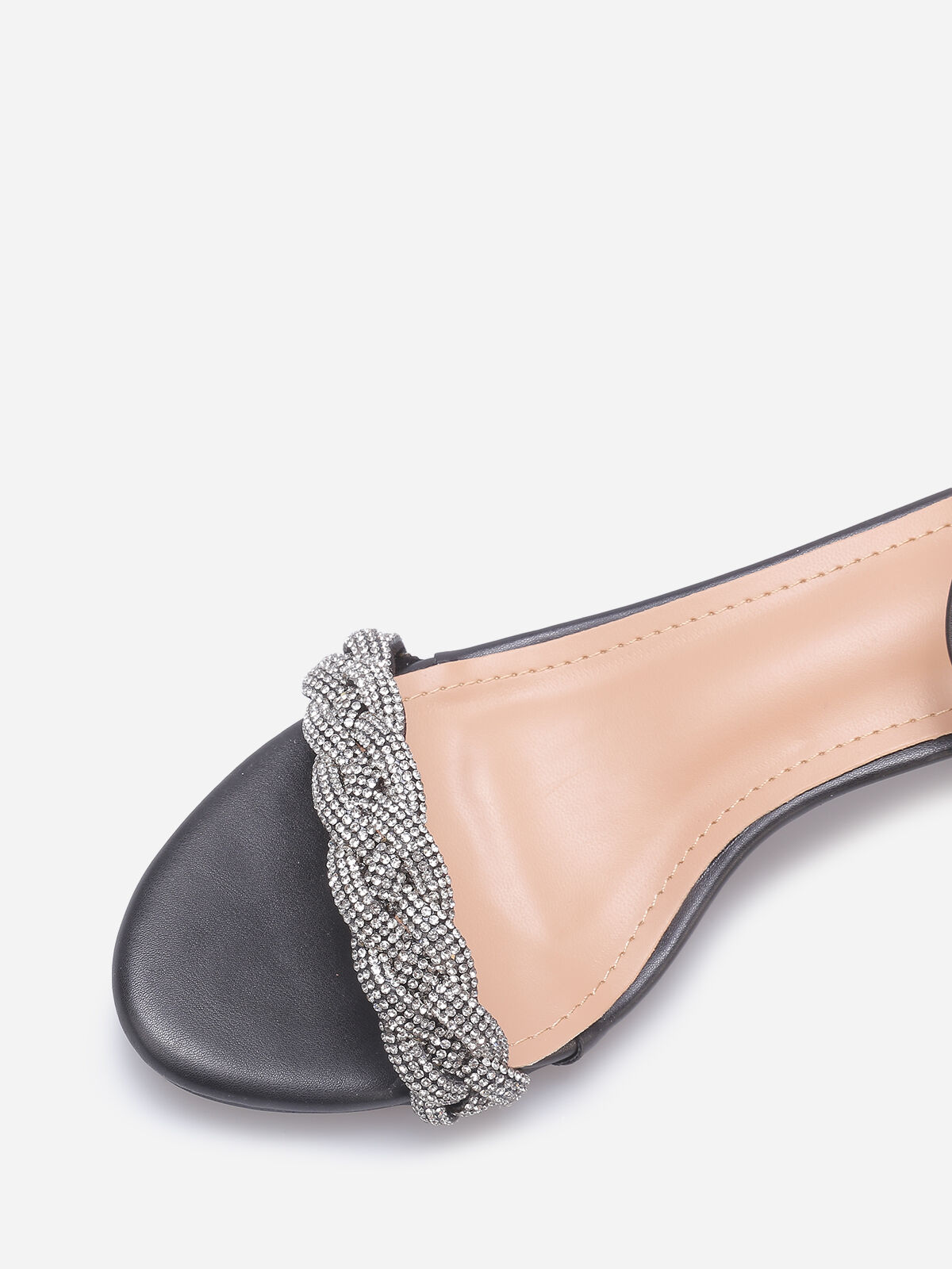 Sandales à bride tressée en strass- Noir