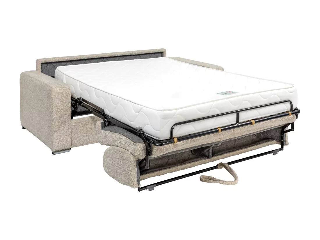 Canapé 3 places convertible express bouclette beige - Couchage 140 cm - Matelas 22 cm - CALITO