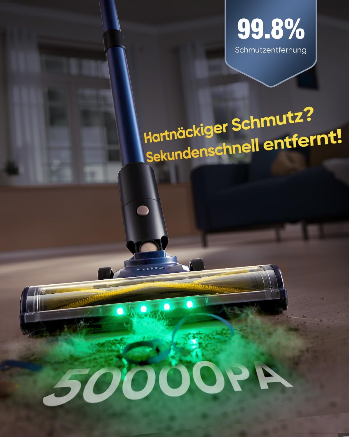 Vexilar V12 Staubsauger Kabellos 50Min/50kPa/450W, Akku Staubsauger mit LED Display, Grün Licht, Anti-Verhedderungs-Bürste, Leicht Akkustaubsauger Ideal für Auto, Hartböden, Tierhaar, Teppiche