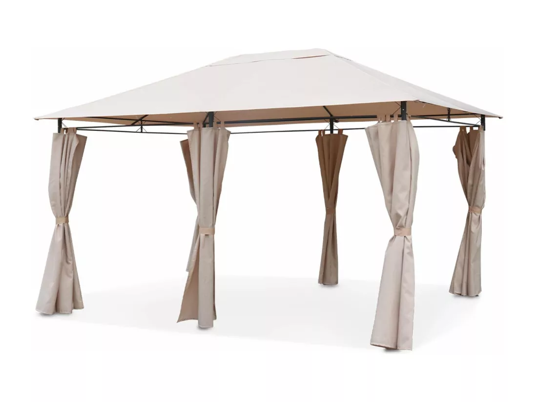 Tonnelle 3x4 m - Divio - Toile beige - Pergola avec rideaux. tente de jardin. barnum. chapiteau. réception