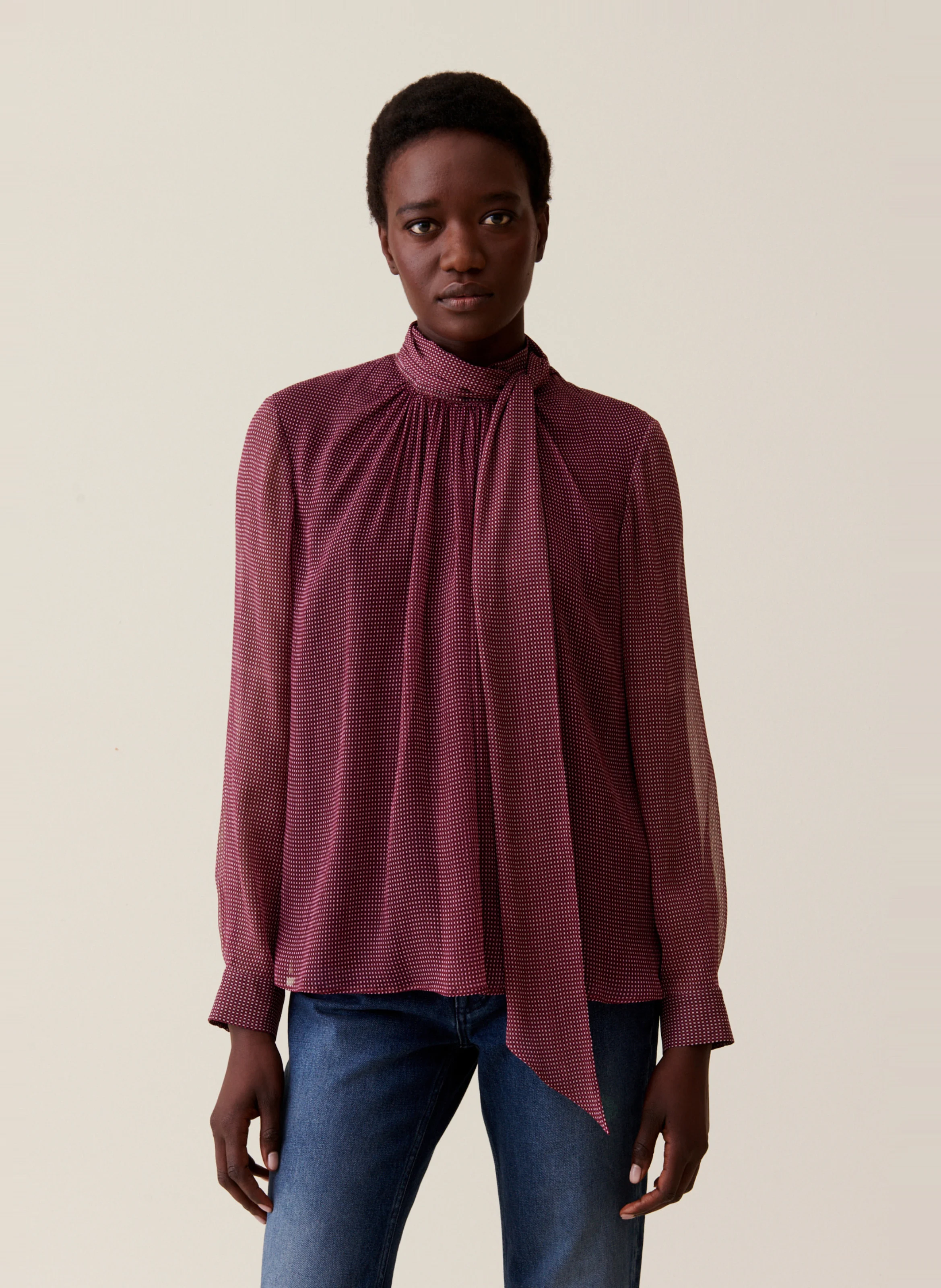 Blouse à col lavallière | Rose