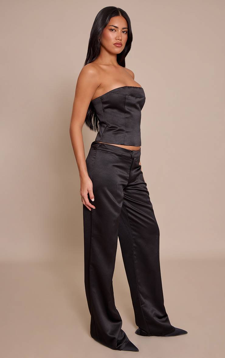 Noir Pantalon Droit Taille Basse En Satin
