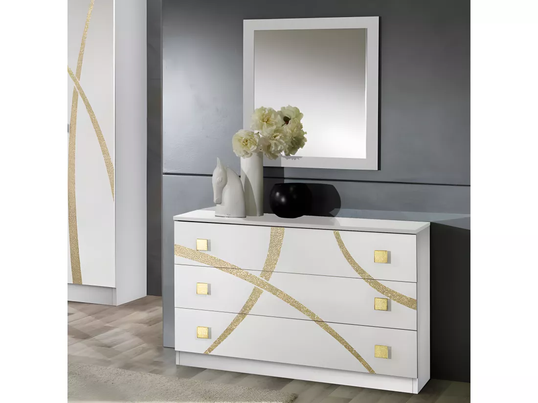 Chambre complète 160*200 Blanc/Or - CROSS - Lit : L 165 x l 206 x H 106 cm