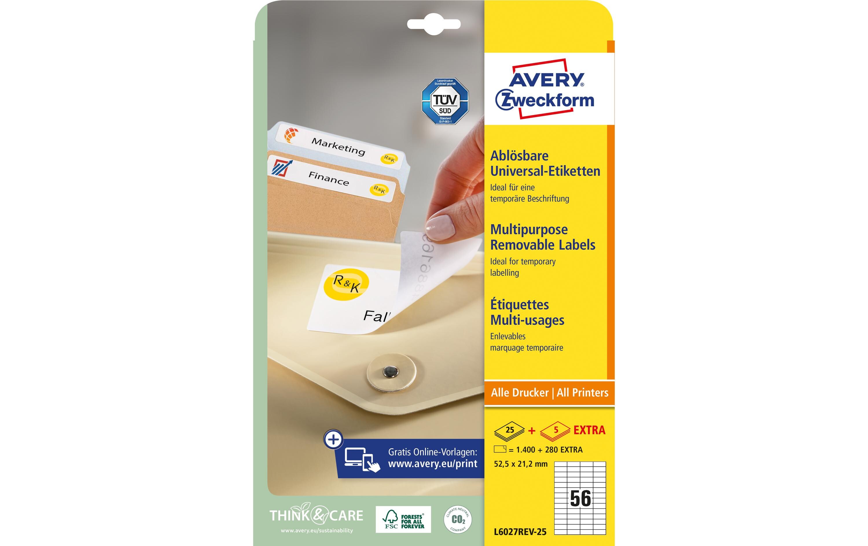 Universal-Etiketten L6027REV-25, 52.5 x 21.2 mm, 30 BlattAblösbare Etiketten