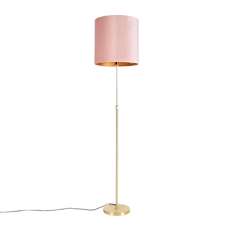 Vloerlamp goud/messing met velours kap roze 40/40 cm - Parte