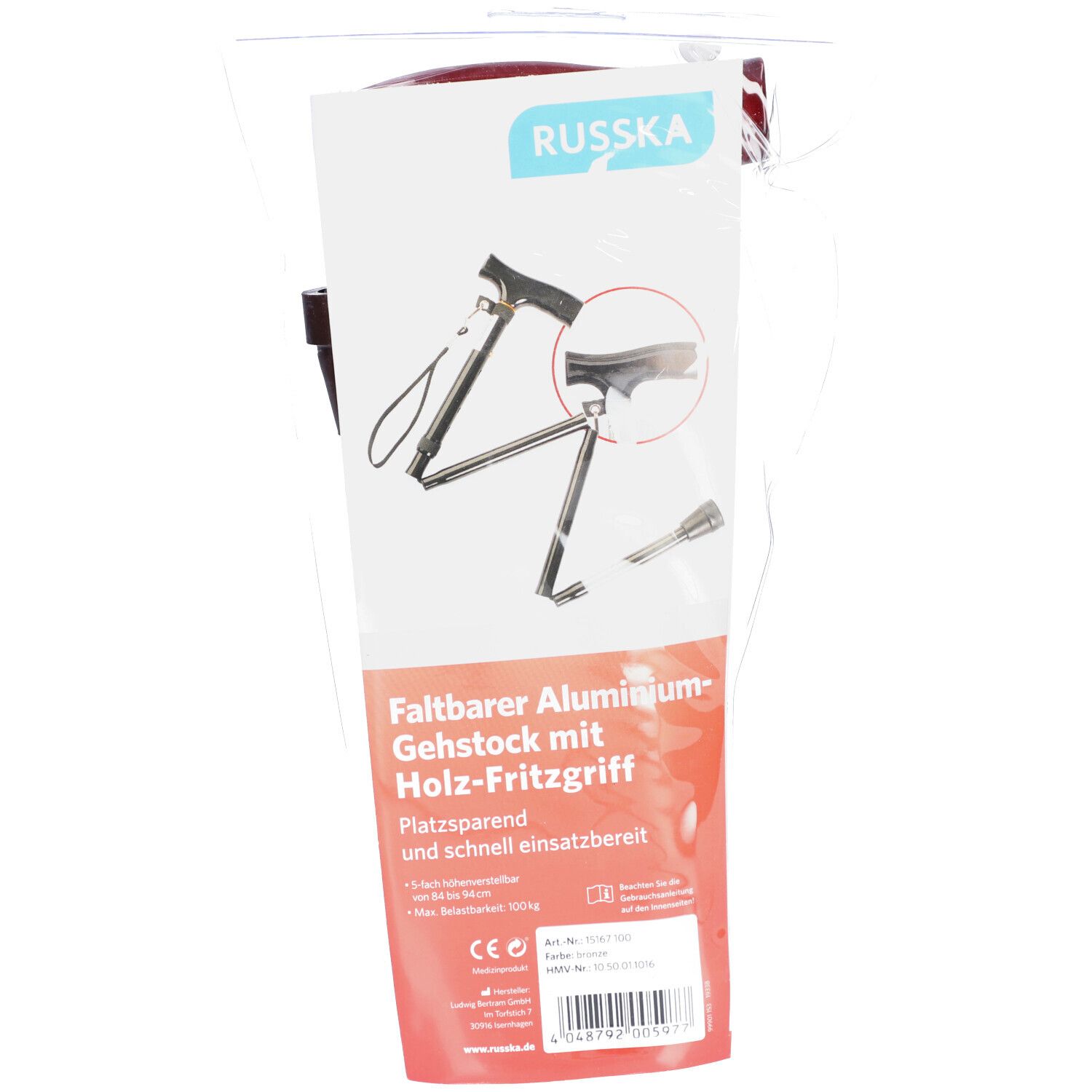 Gehstock faltbar, bronze
