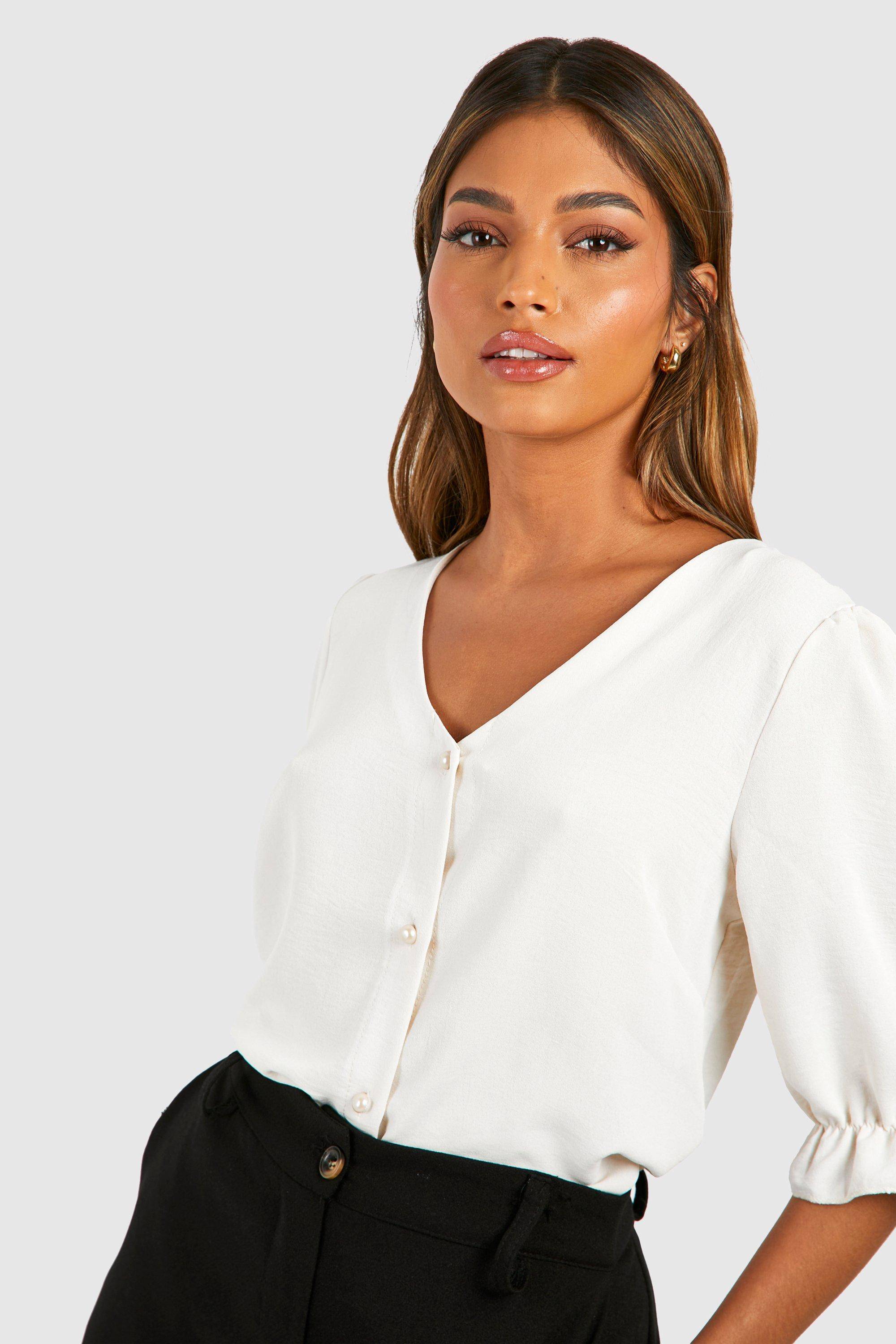 boohoo Chemisier à manches bouffantes martelé boutonné sur le devant