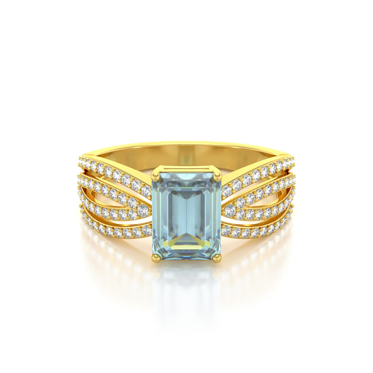 Bague ADEN Or 585 Jaune Aigue-Marine et diamants 2.97grs