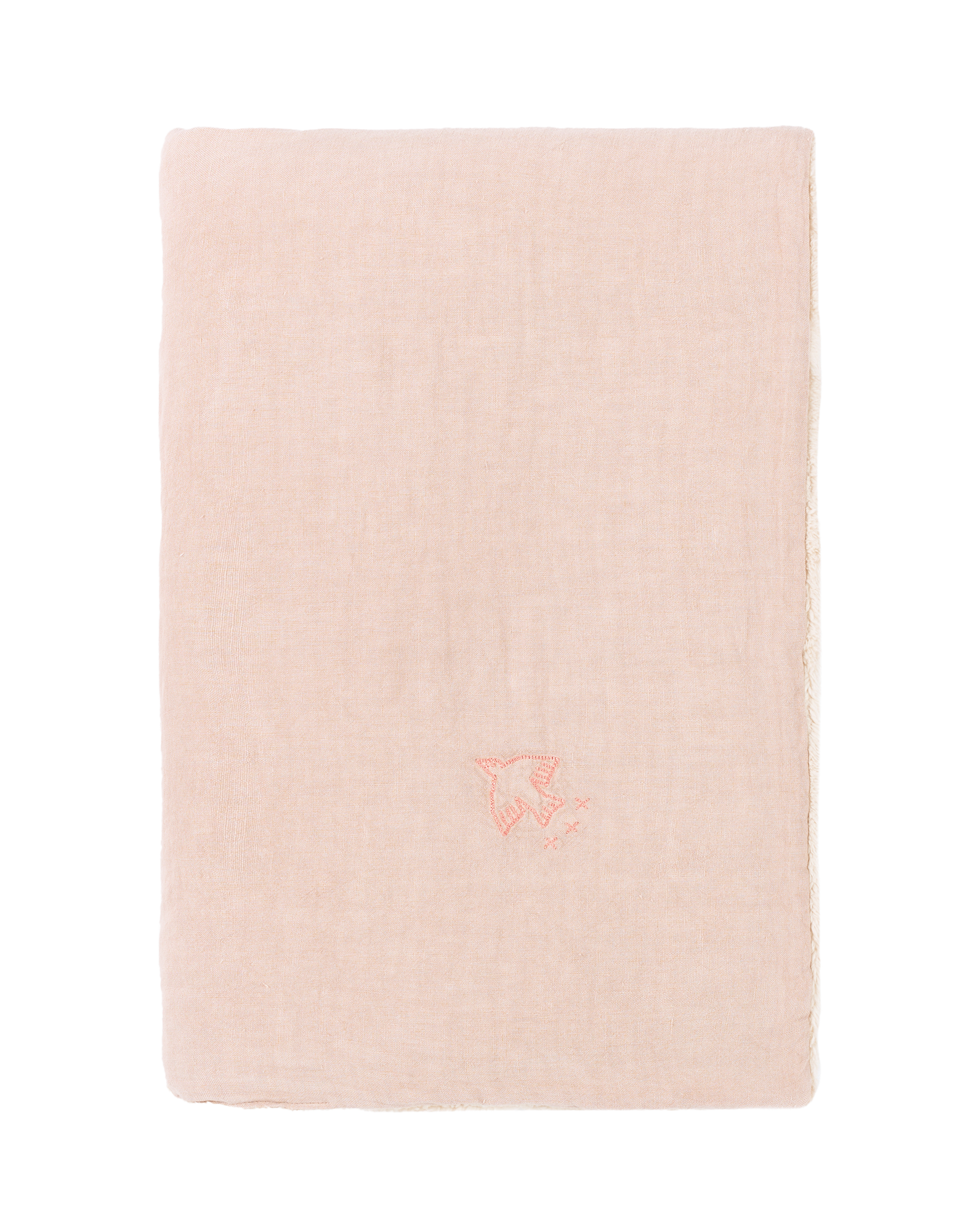 Couverture d'hiver brodée l1n0 en lin français | Rose