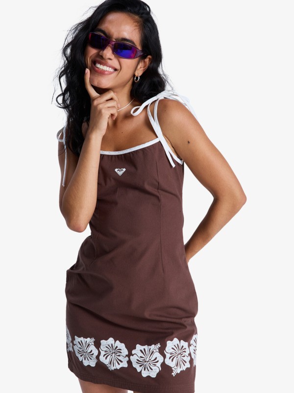 New Nostalgia Solid Robe à bretelles Marron Femme