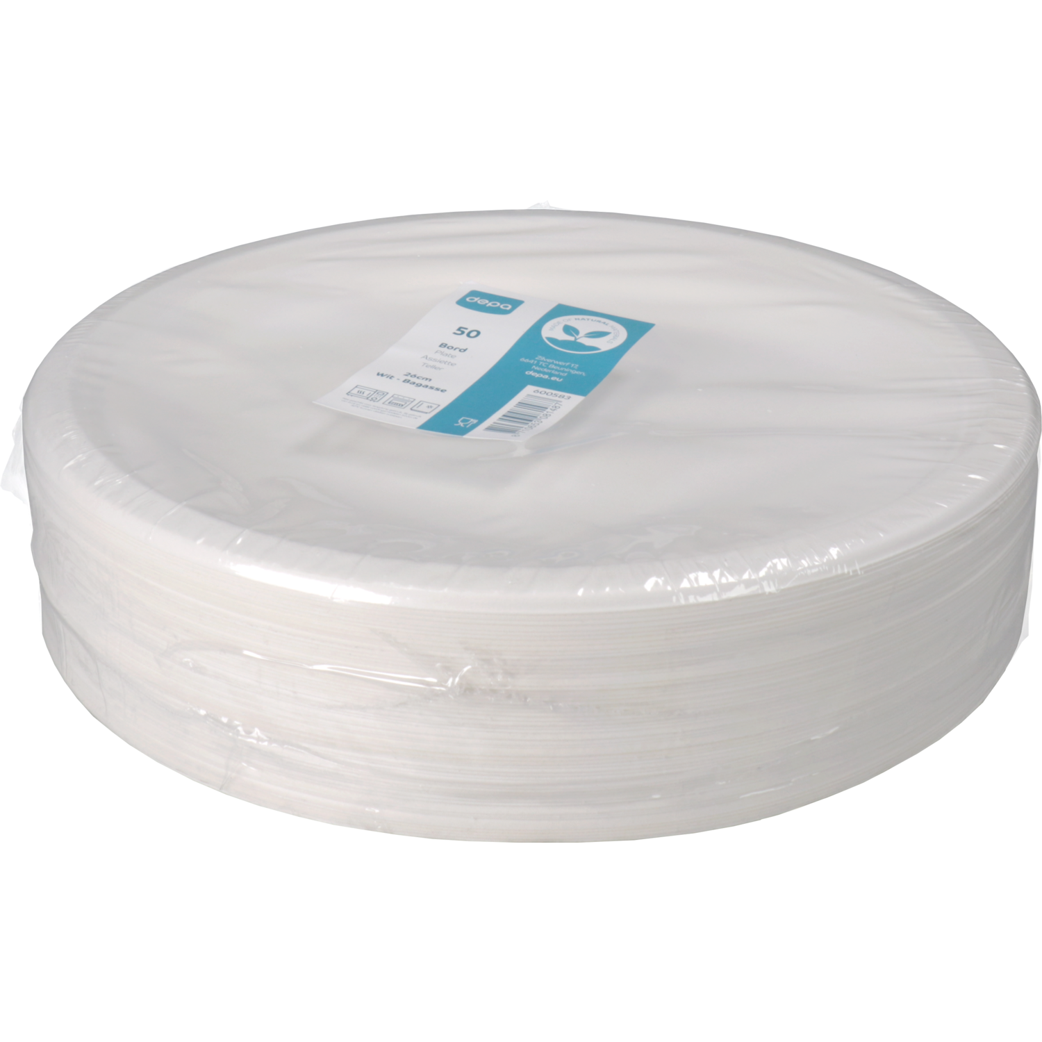 Depa Bord, rond, 1-vaks, bagasse (suikerrietpulp), Ø26cm, wit