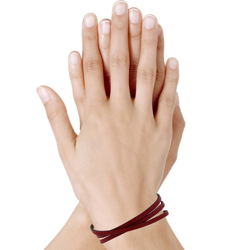 Bracelet Femme Cuir Plat Fermoir Acier Inoxydable - Classics - Rouge