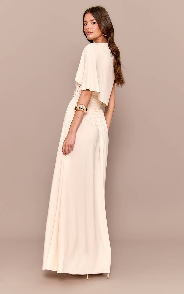 Crème Robe Longue Drapée À Fronces Superposées