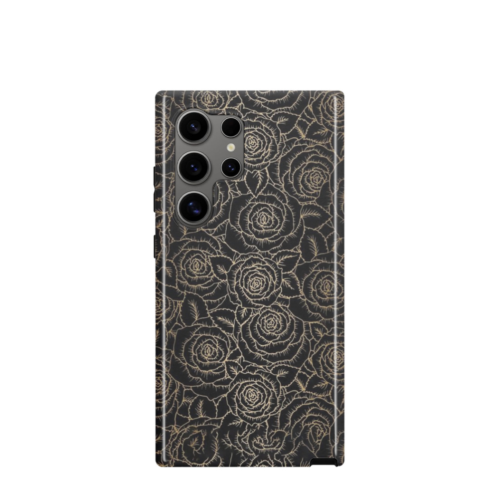 Samsung Galaxy S24 Ultra Hybrid (Kunststoff / Gummi) Hülle Rosenzauber 1 - Schwarz