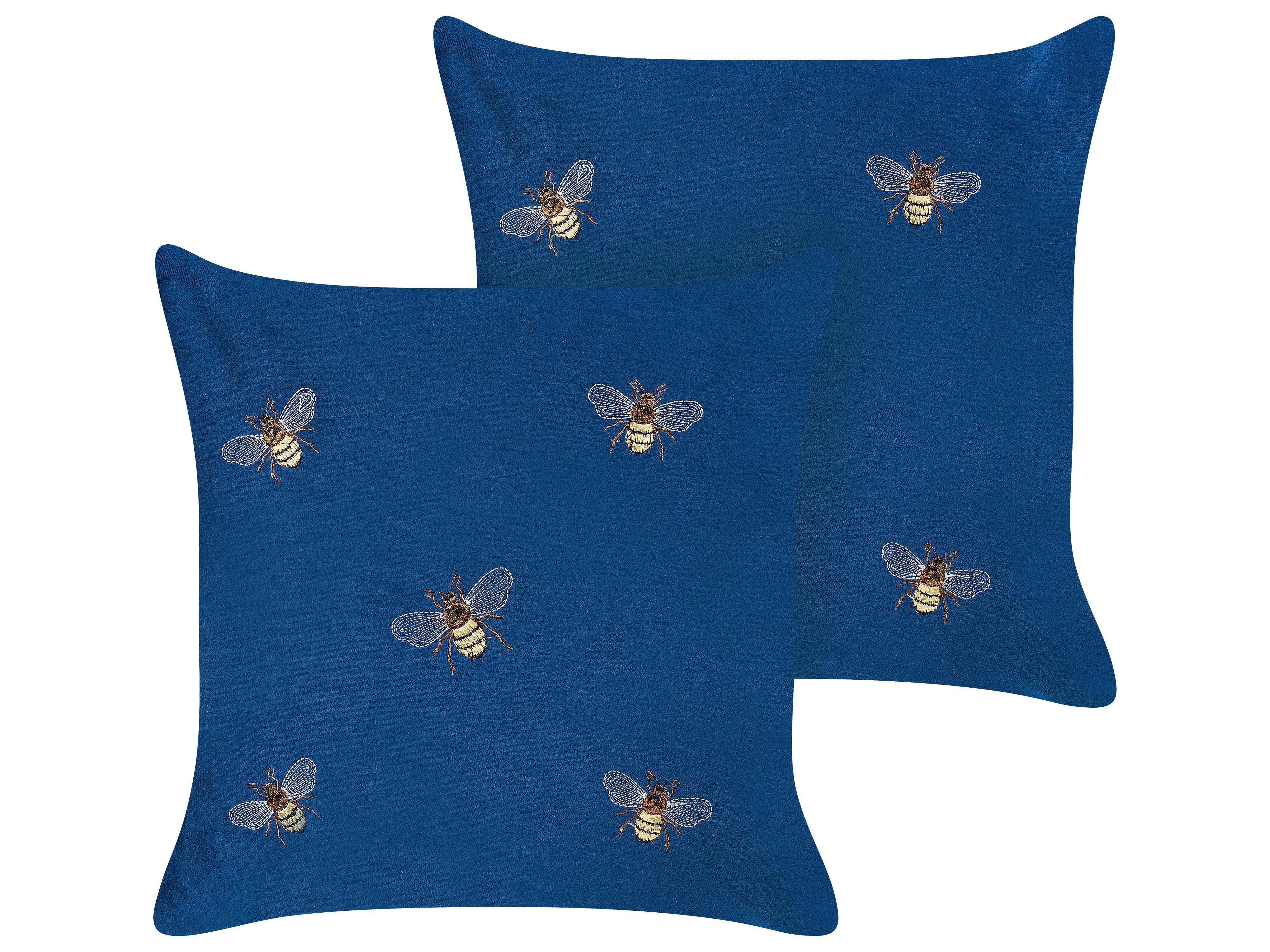 Set van 2 sierkussens TALINUM Fluweel 45 x 45 cm Blauw dierenprint