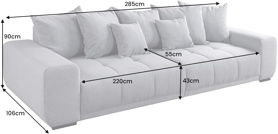Riess Ambiente Modernes XXL Sofa ELEGANCIA - 285cm - Champagner beige - Cord inklusive Kissen Bigsofa XXL-Couch Federkern-Polsterung Rundum Bezug