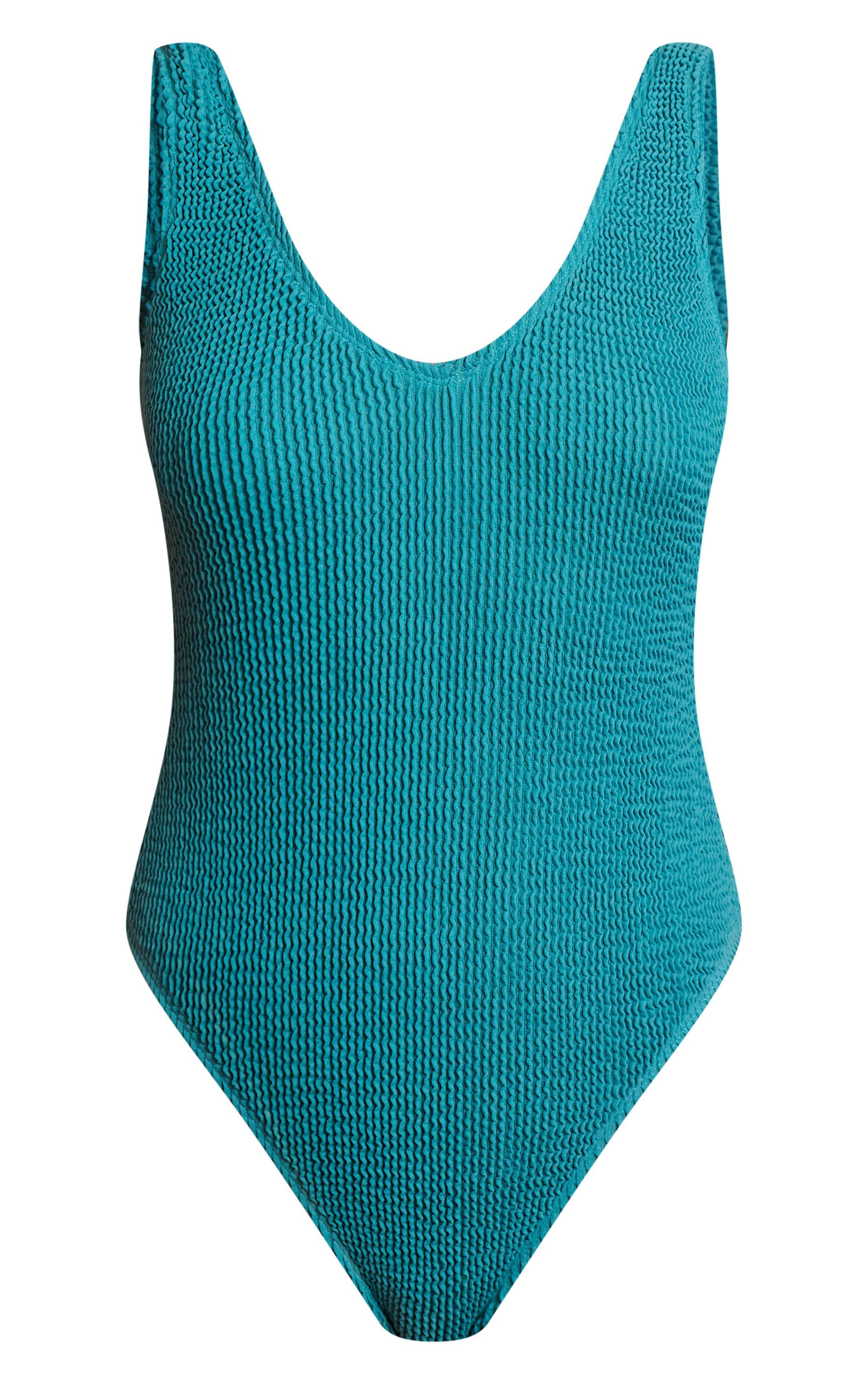 Vert Turquoise Maillot De Bain Échancré À Effet Froissé