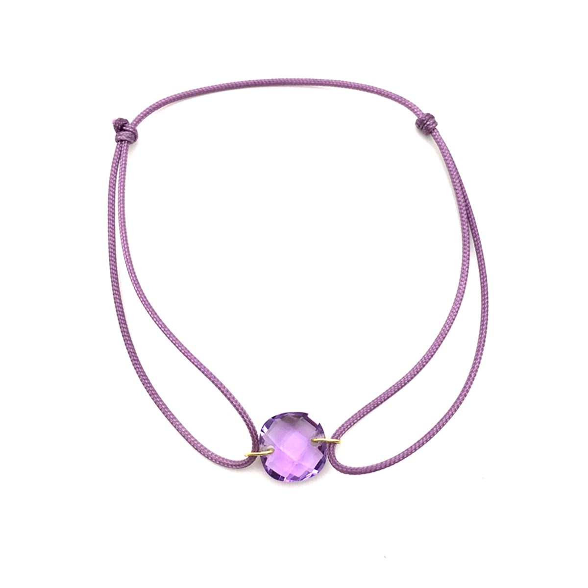 Bracelet cordon violet avec améthyste coussin - BeJewels
