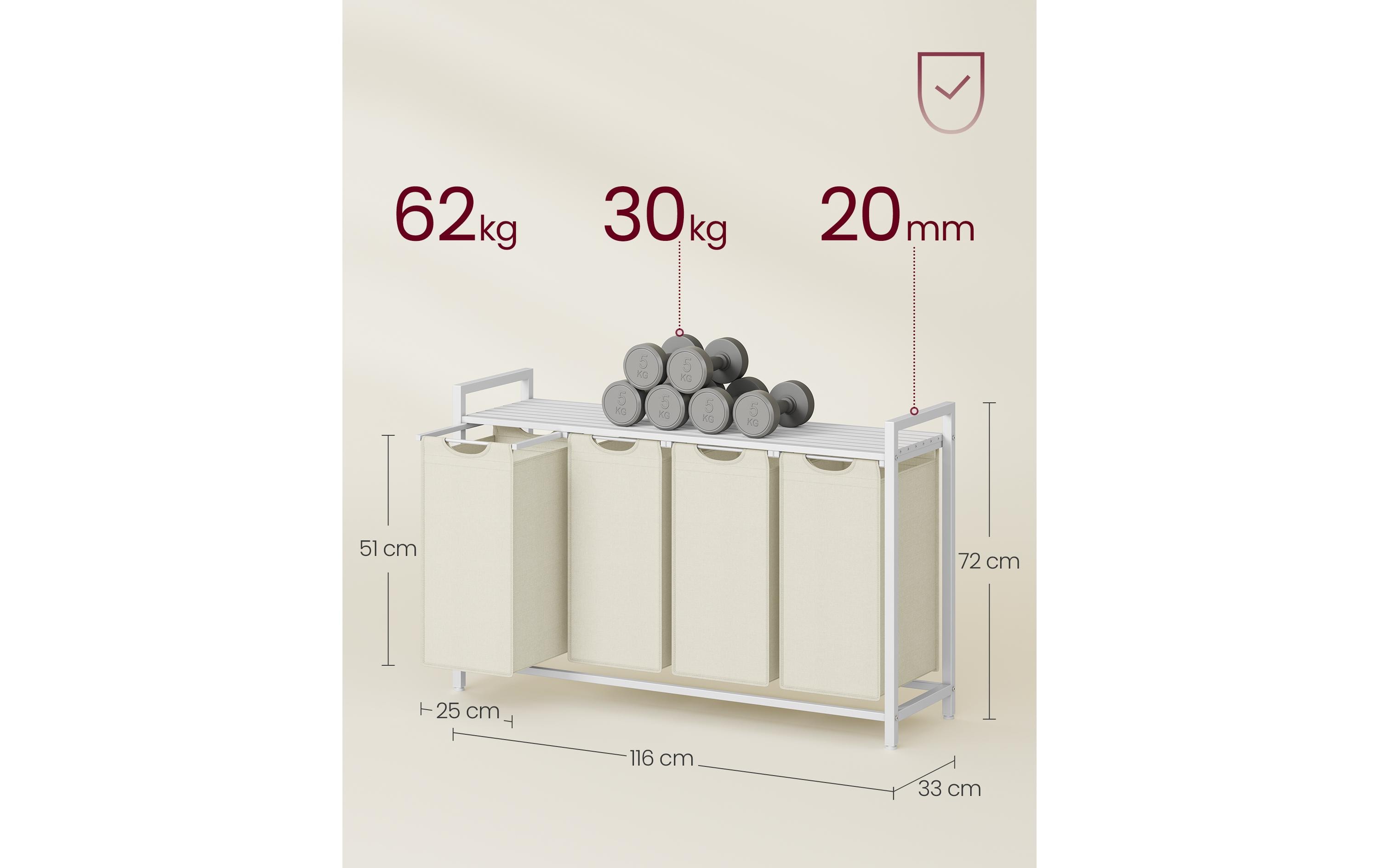 Wäschekorb mit Ablage 140 l, Crème<br>Wäschesammler
