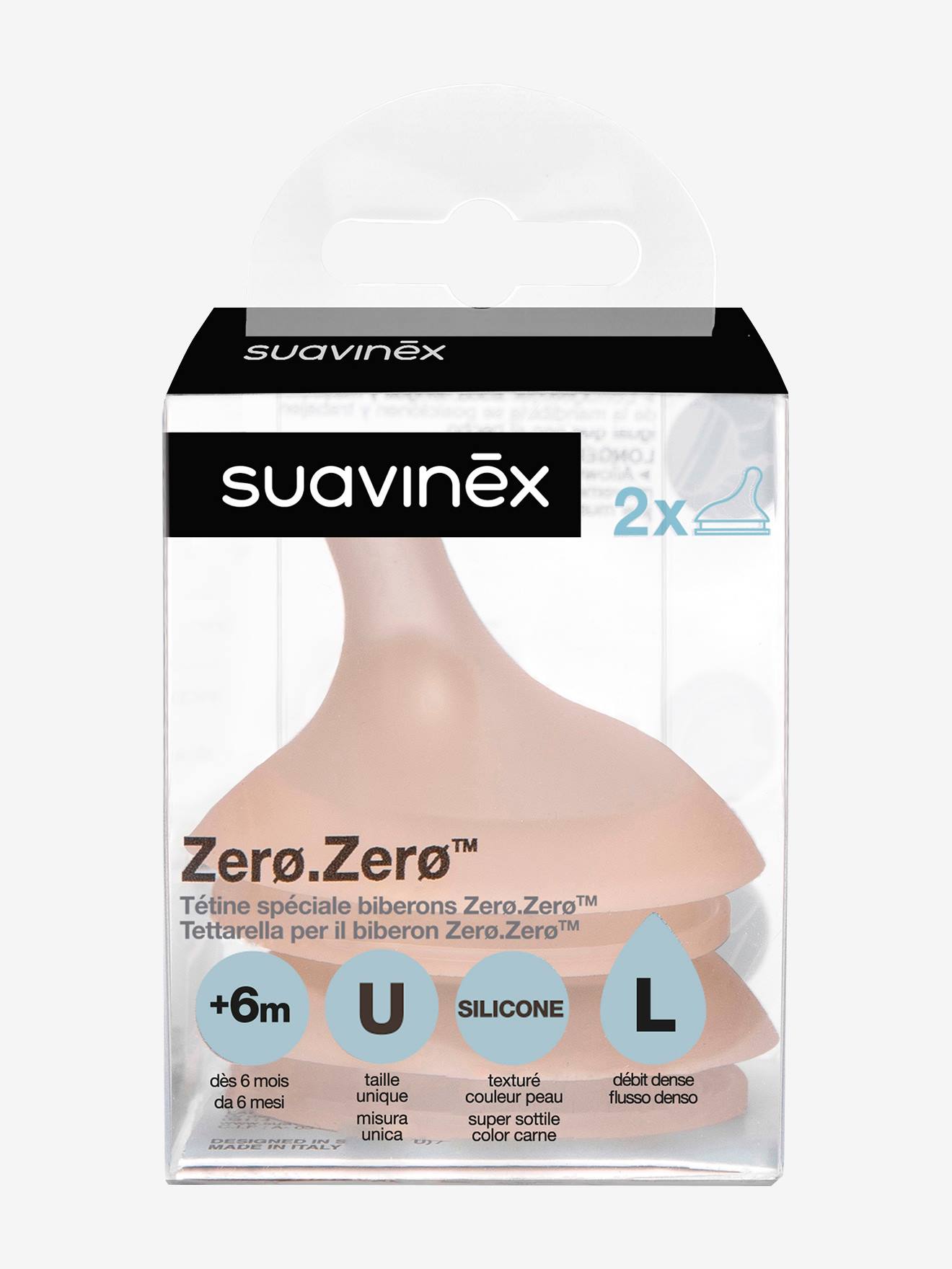 Pacote com 2 bicos de fluxo rápido (G) para mamadeira SUAVINEX Zerø.Zerø, rosa claro liso