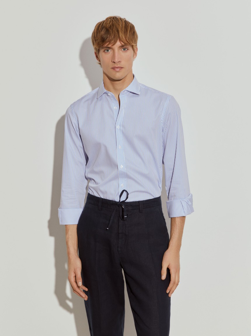 Camisa de riscas slim fit em popelina