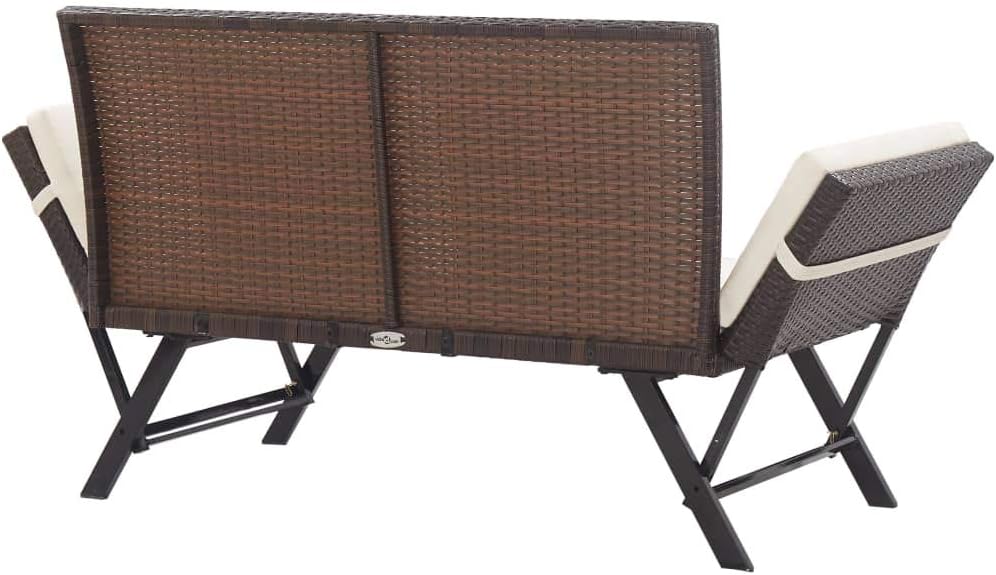 Tidyard 2-in-1 Gartenbank Sonnenliege Poly Rattan mit Auflage Multifunktionsbank Gartensofa 2 Sitzer Liegesofa Gartenliege Liegestuhl, Beide Seiten Sind Verstellbar, Braun 176 cm