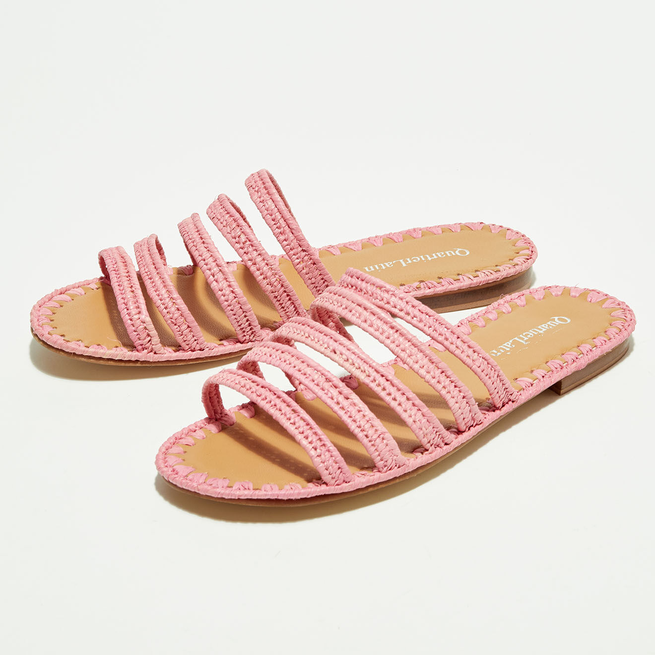 Quartier Latin Mules en Raphia roses