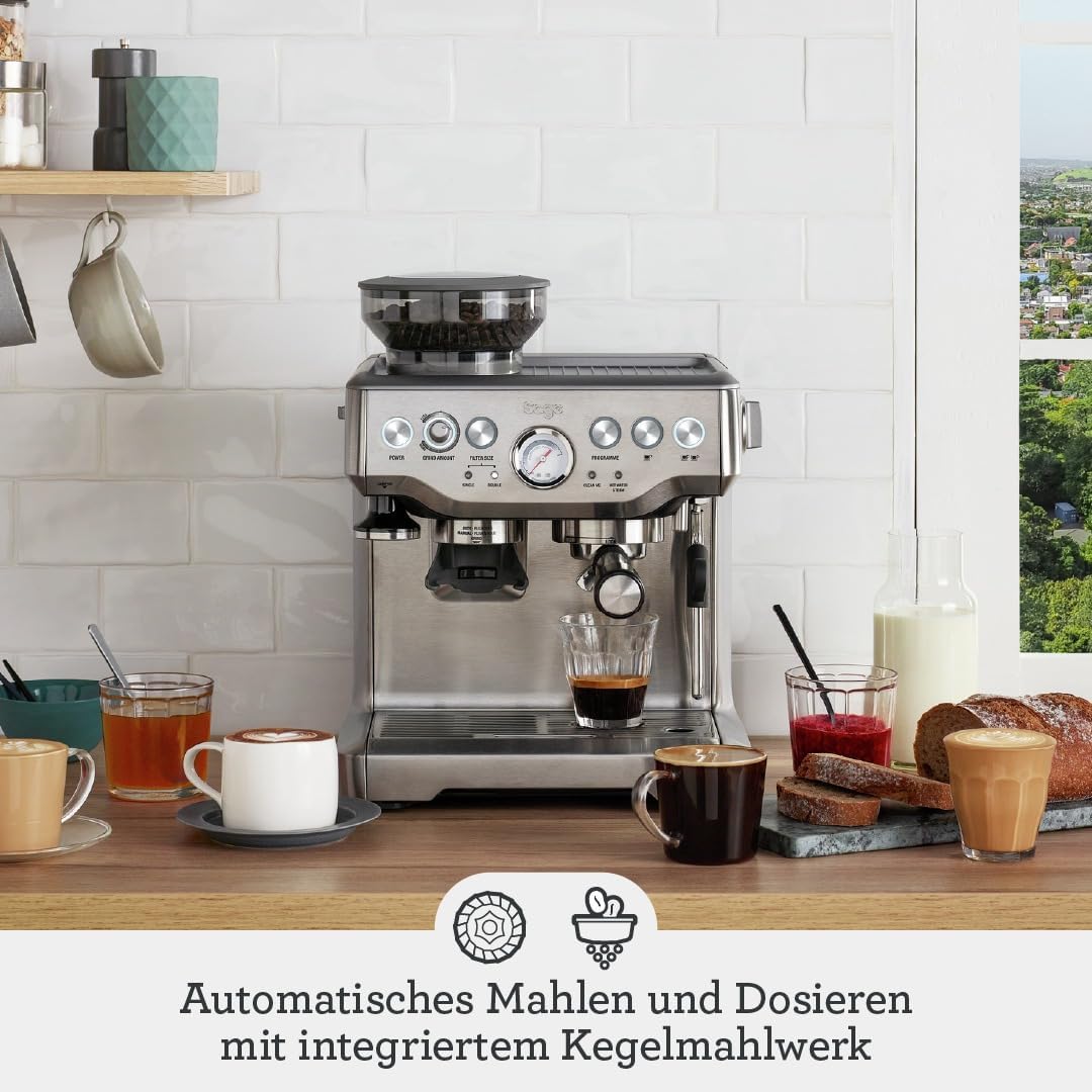 Sage - The Barista Express - Kaffeemaschine mit manuellem Milchaufschäumer & Mahlwerk - Automatisches Mahlen, individueller Milchschaum - Milchkännchen mit Temperaturkontrolle - Schwarzer Trüffel