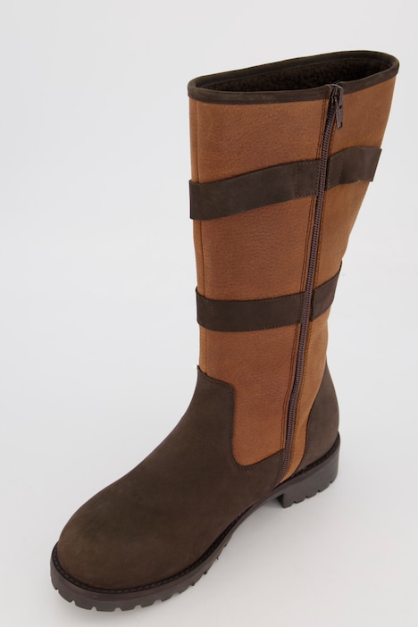 Lederstiefel, XXL-Schaft, Ledermix, Fleecefutter, Weite H