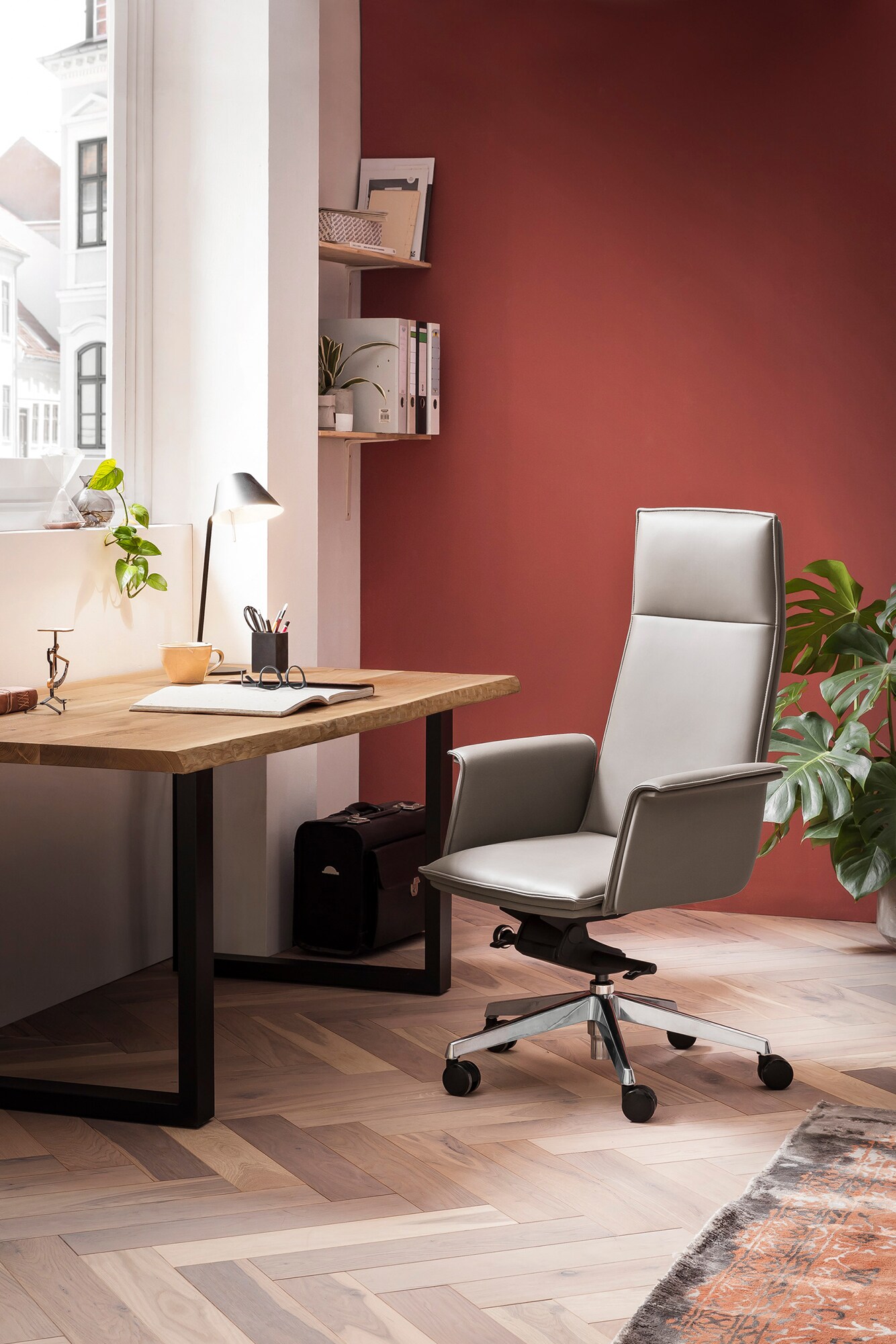 Bürostuhl Echtleder Grau Drehstuhl Officestuhl Chefsessel Schreibtischstuhl