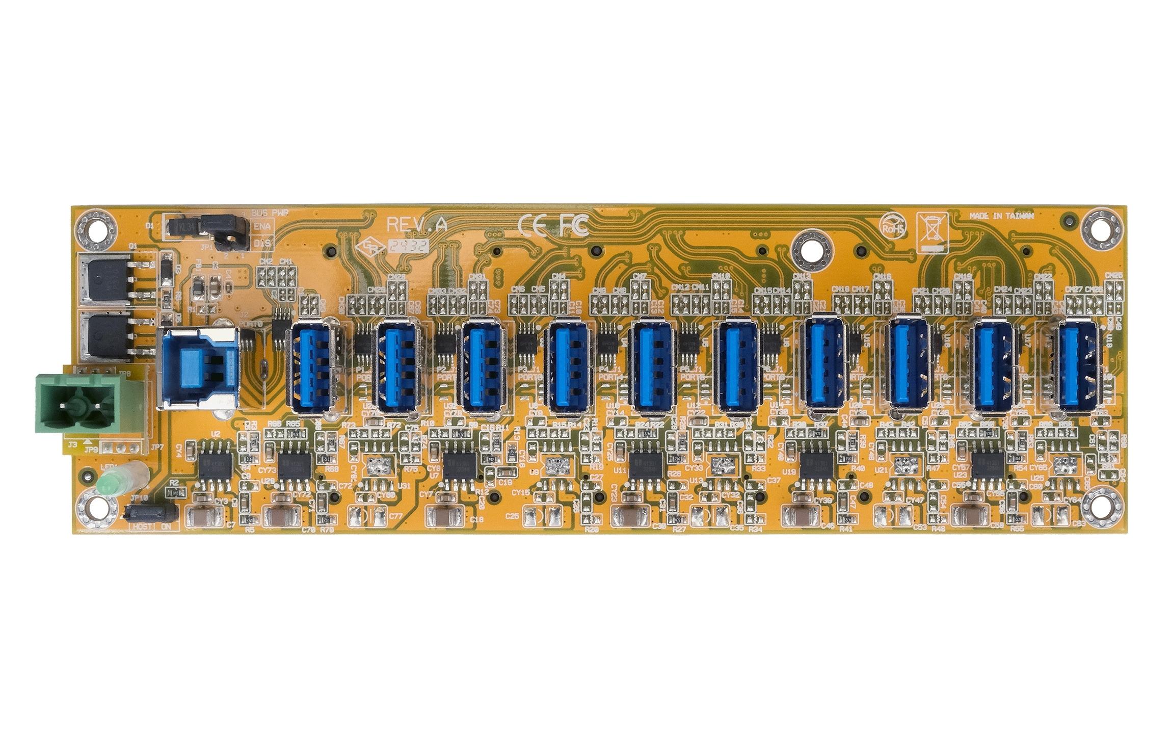 USB-Hub EX-1110HMVS-PL<br>10-Port USB 3.2 Gen 1 HUB-Platine mit 15KV ESD Überspannungsschutz