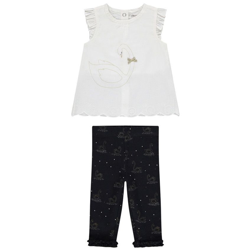 Ensemble tunique et legging imprimés cygnes - Ecru
