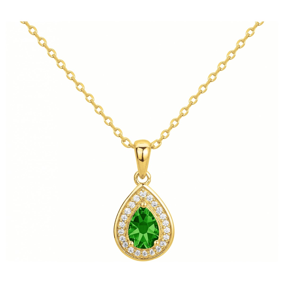 Collier mono-motif en Plaqué Or avec oxyde de zirconium vert emeraude