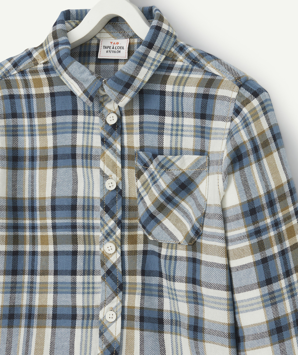 CHEMISE À CARREAUX GARÇON BLEU ET KAKI
