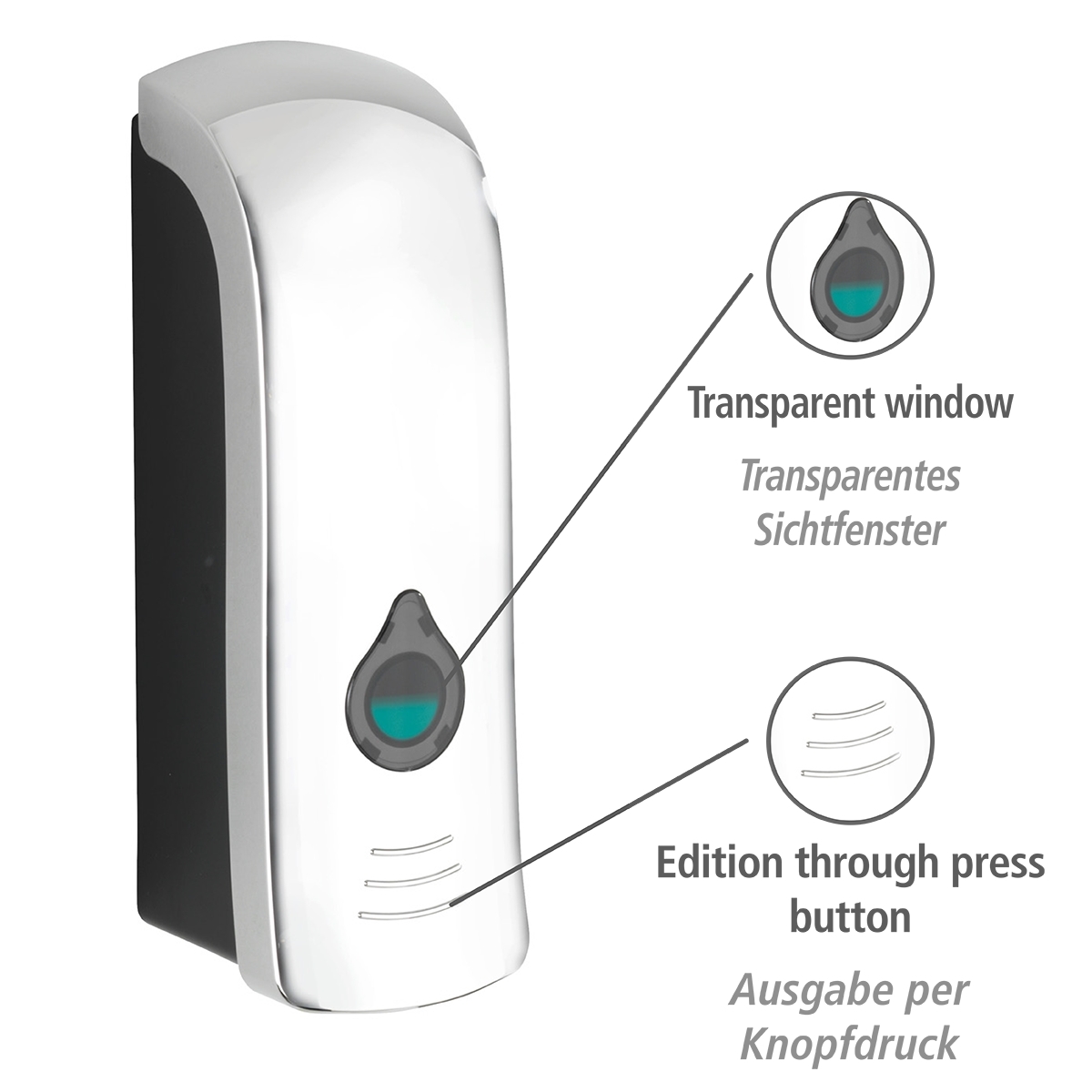 Wenko Ranera desinfectie & zeep wanddispenser 280 ml kunststof chroom