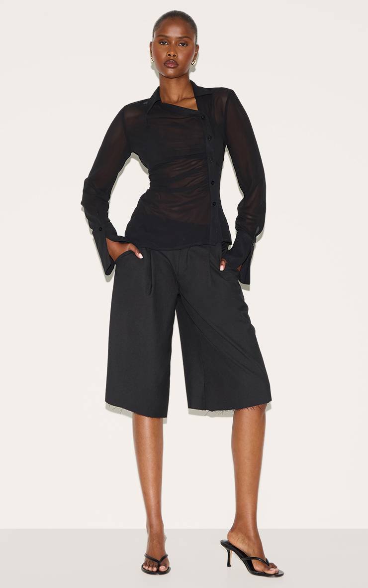 Noir Chemise En Mousseline Asymétrique