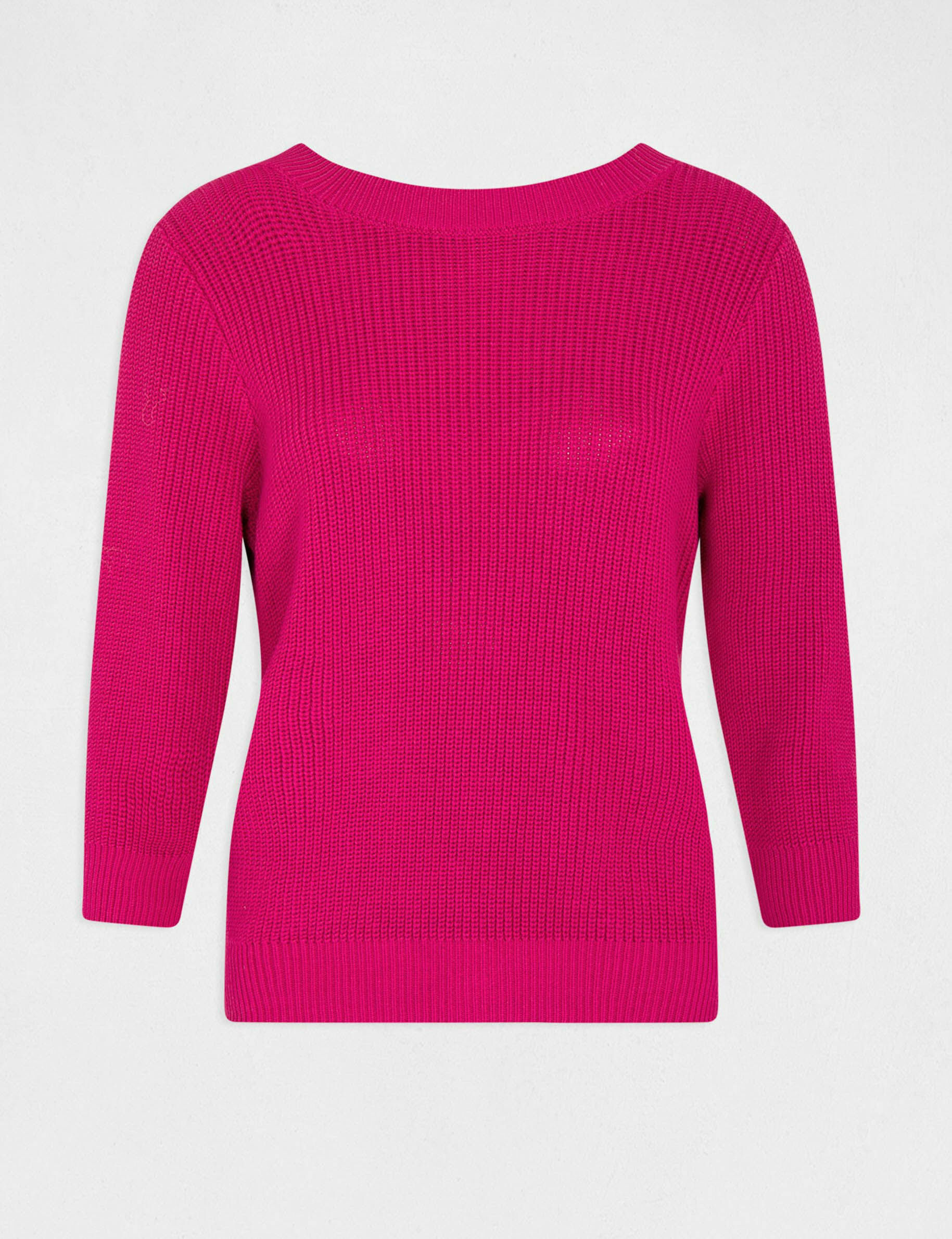 Pull manches 3/4 avec dos en V rose fonce femme - rose_fonce