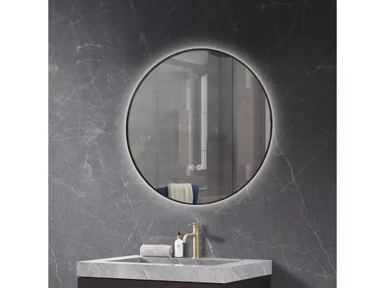 Miroir salle de bain LED rond 80cm anti buée avec cadre noir LB-4647BA